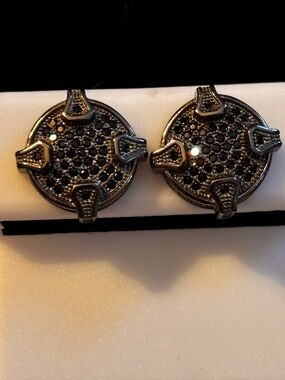 Round Pave Black Crystal Button Earrings